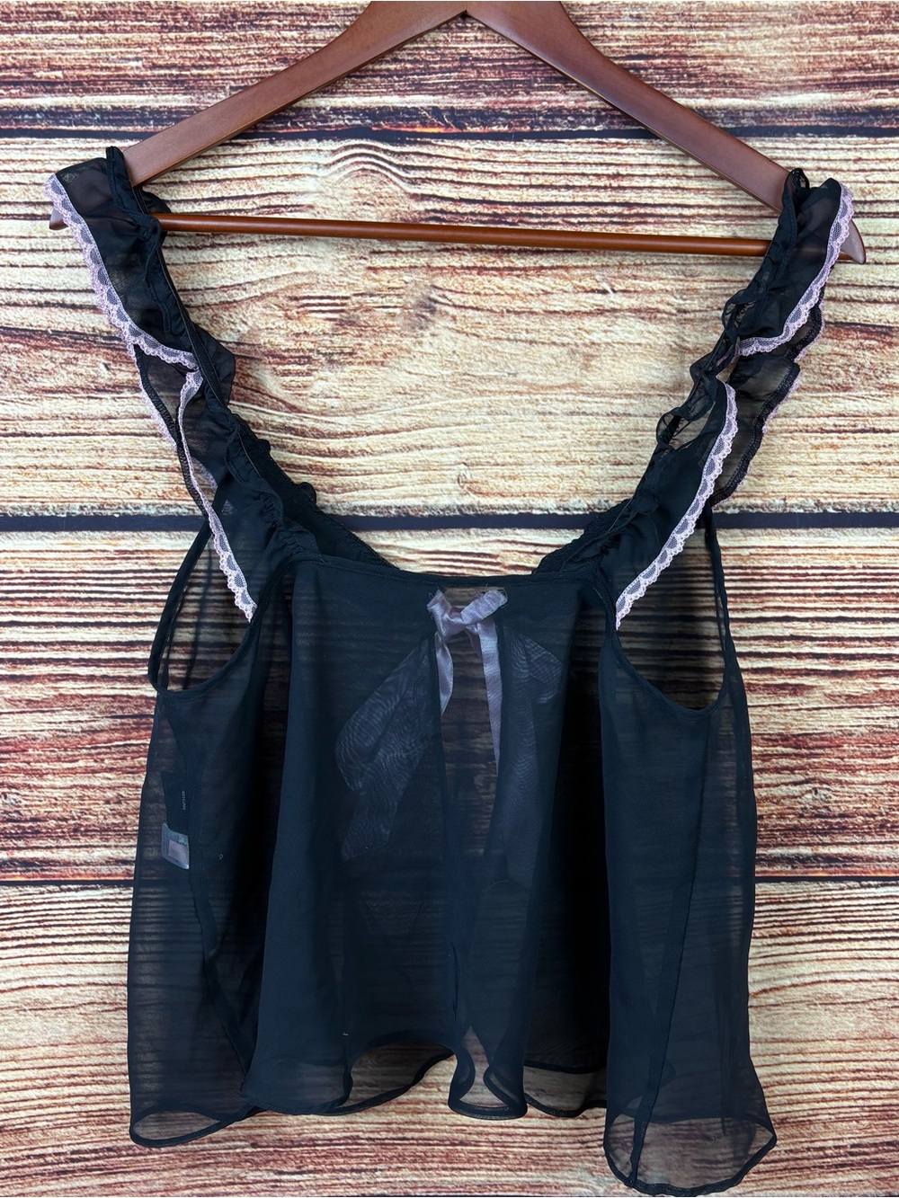 Y2K Fredericks of Hollywood Black & Pink Sheer Babydoll tank - Picture 2 of 5